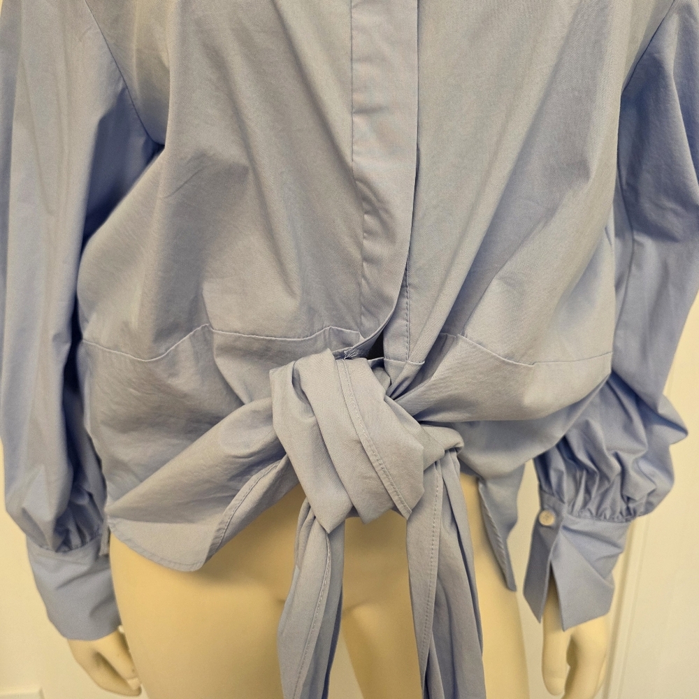 Zara Button Down Poplin Shirt Tie Front S - Picture 9 of 15
